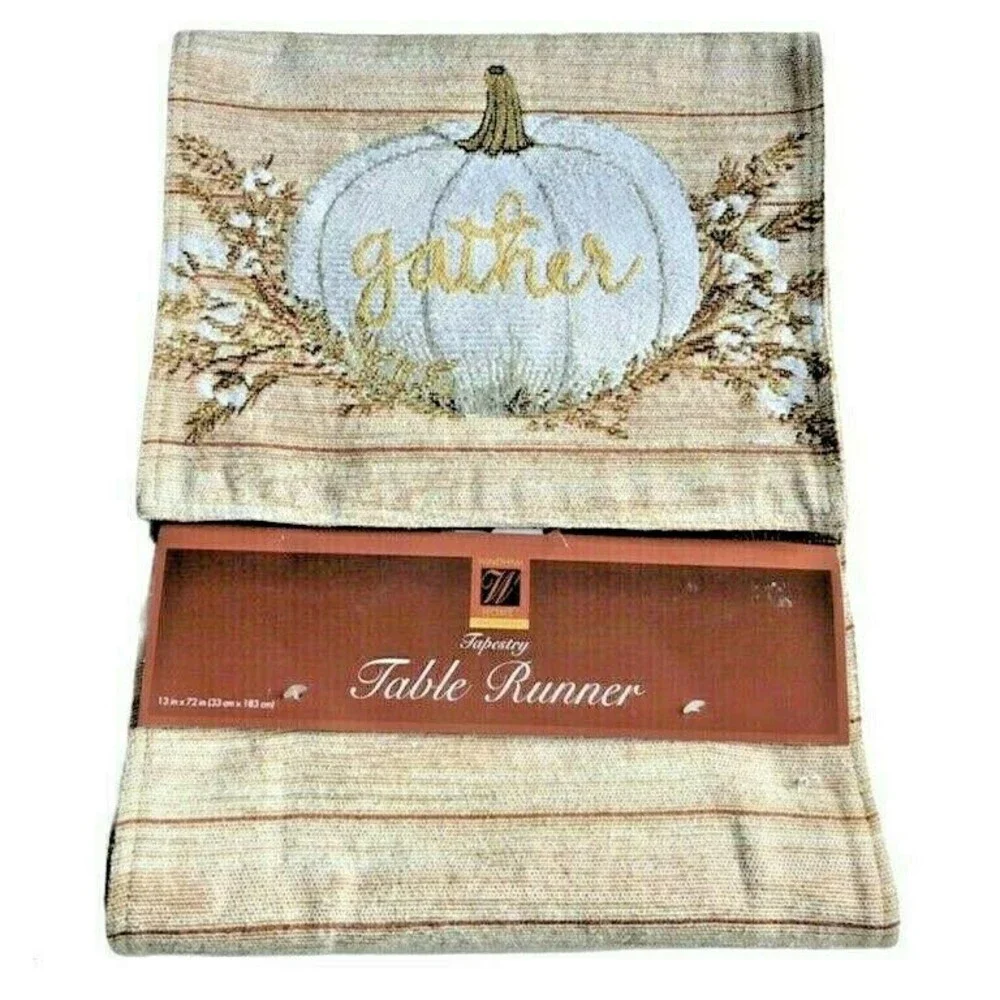 Thanksgiving Table Runner Gather Pumpkin Pumpkins 13x72